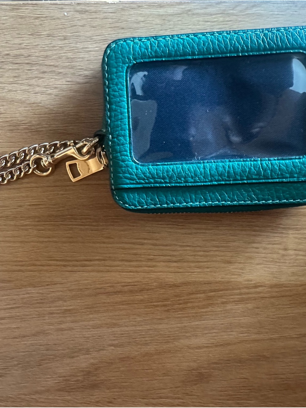 Authentic Coach Teal Leather Wallet with Gold Chain - Picture 5 of 10